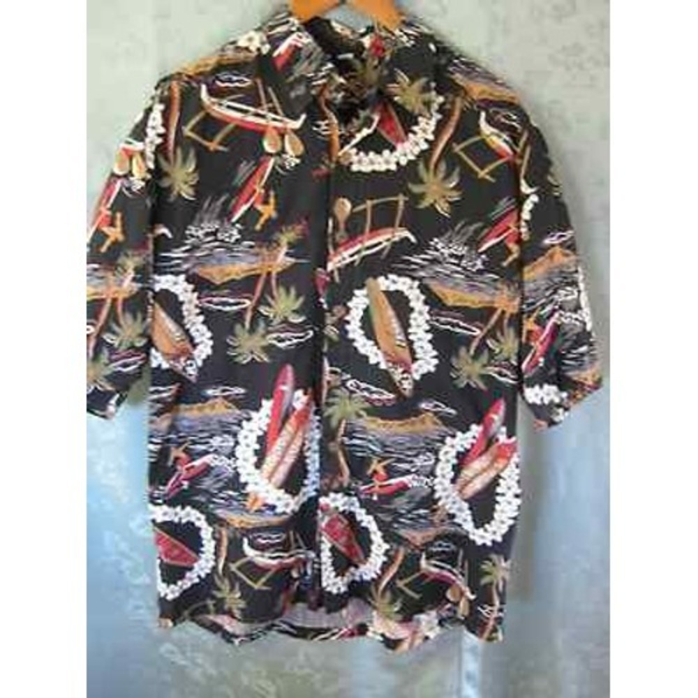 Black Kane Malia Hawaiian Aloha Shirt Size XL Made in Hawaii